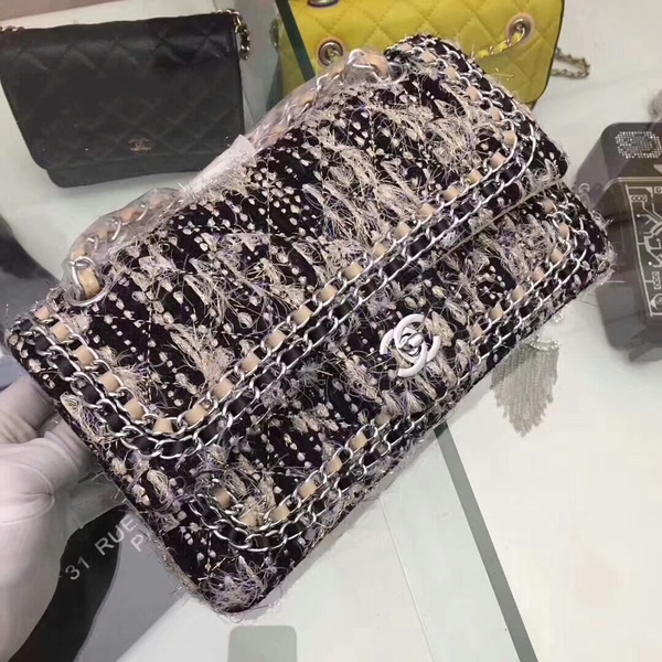 Chanel 2018 Spring Summer Flap Shoulder Bag Black Canvas Leather 1112A Silver