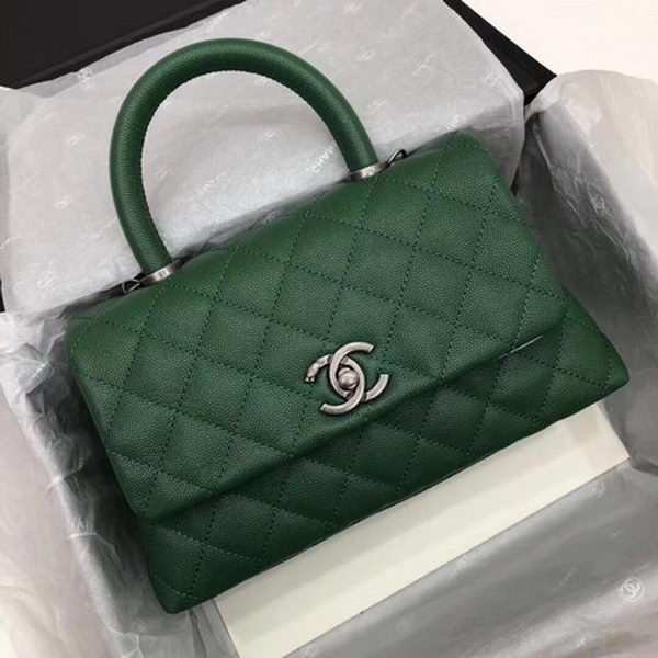 Chanel Classic Top Handle Bag Green Cannage Pattern A92290 Silver