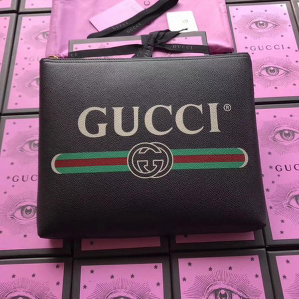 Gucci Print Leather Medium Portfolio ‎500981 Black