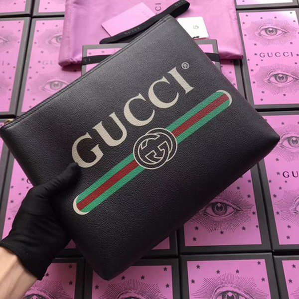 Gucci Print Leather Medium Portfolio ‎500981 Black