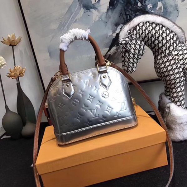 Louis Vuitton Monogram Vernis Alma BB Tote Bag M91606 Silver