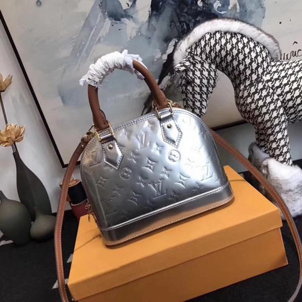 Louis Vuitton Monogram Vernis Alma BB Tote Bag M91606 Silver