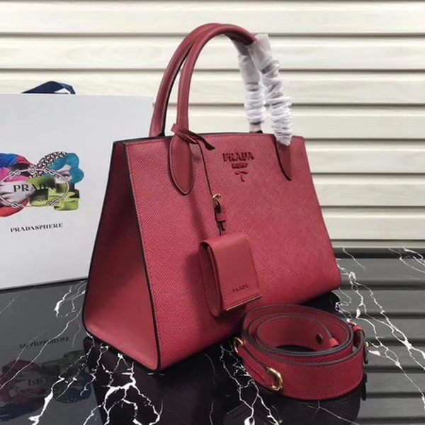 Prada Bibliotheque Handbag in Calf Leather 1BA155 Red
