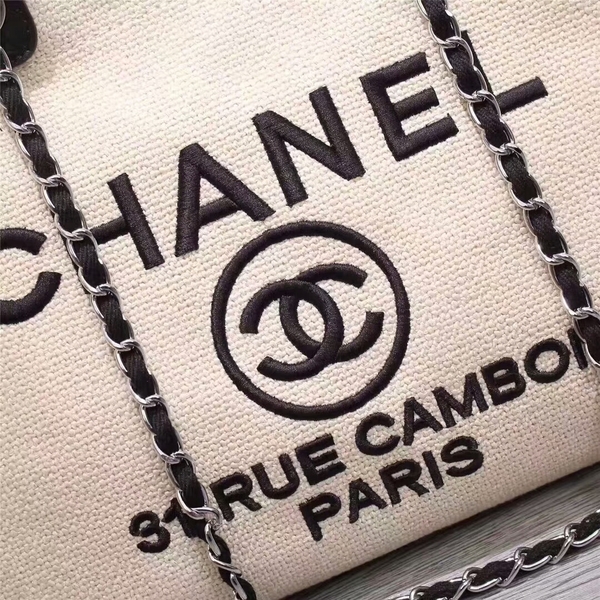 Chanel Canvas Leather Tote Shopping Bag 68047F