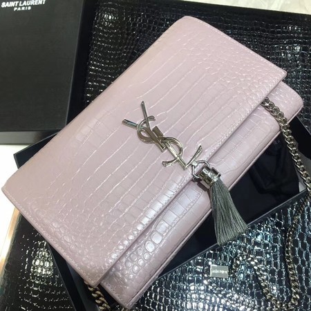 Yves Saint Laurent Crocodile Leather Shoulder Bag 1456 Pink&Silver