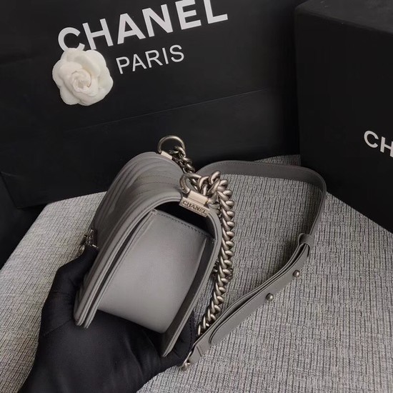 Chanel Le Boy Flap Shoulder Bag Original Calf leather A67085 grey silver Buckle