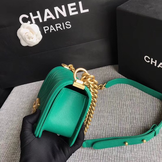 Chanel Le Boy Flap Shoulder Bag Original Caviar Leather P67085 green Gold Buckle