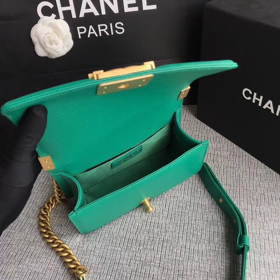 Chanel Le Boy Flap Shoulder Bag Original Caviar Leather P67085 green Gold Buckle