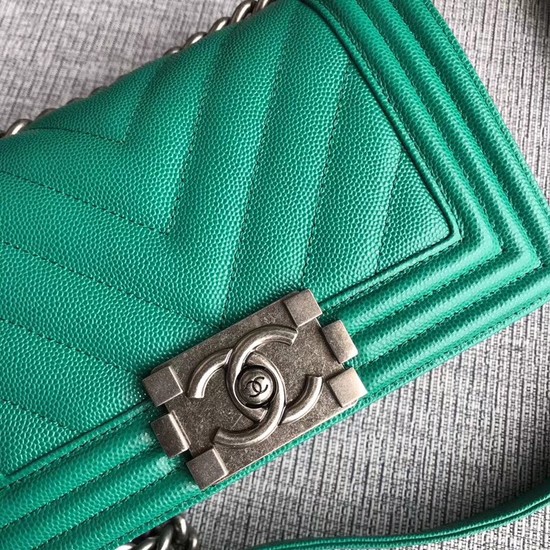 Chanel Le Boy Flap Shoulder Bag Original Caviar Leather P67085 green silver Buckle