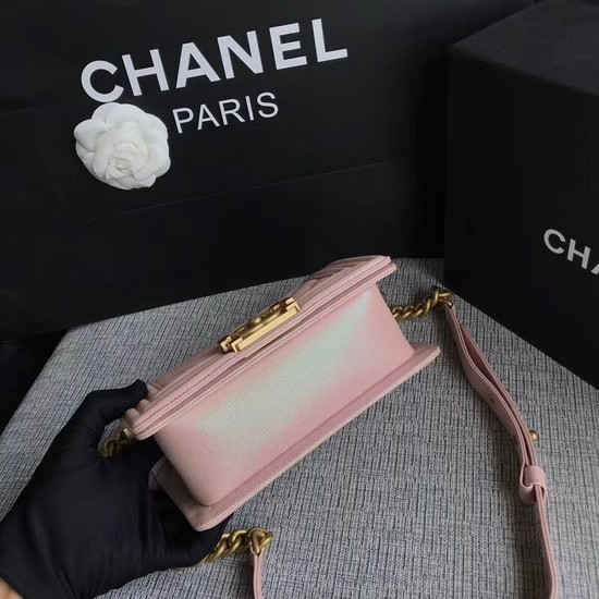 Chanel Le Boy Flap Shoulder Bag Original Caviar Leather P67085 pink Gold Buckle