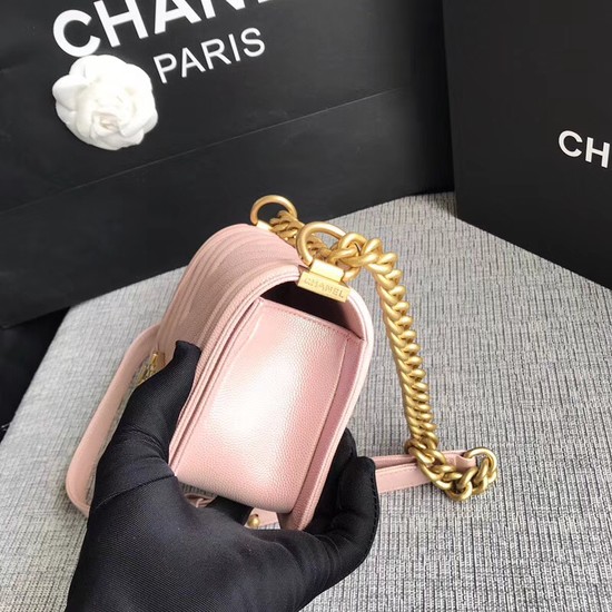 Chanel Le Boy Flap Shoulder Bag Original Caviar Leather P67085 pink Gold Buckle