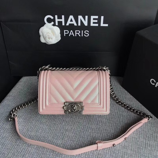 Chanel Le Boy Flap Shoulder Bag Original Caviar Leather P67085 pink silver Buckle