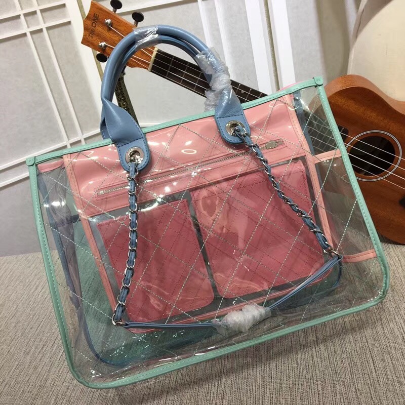 Chanel transparent Calf leather Tote Shopping Bag 8048 pink