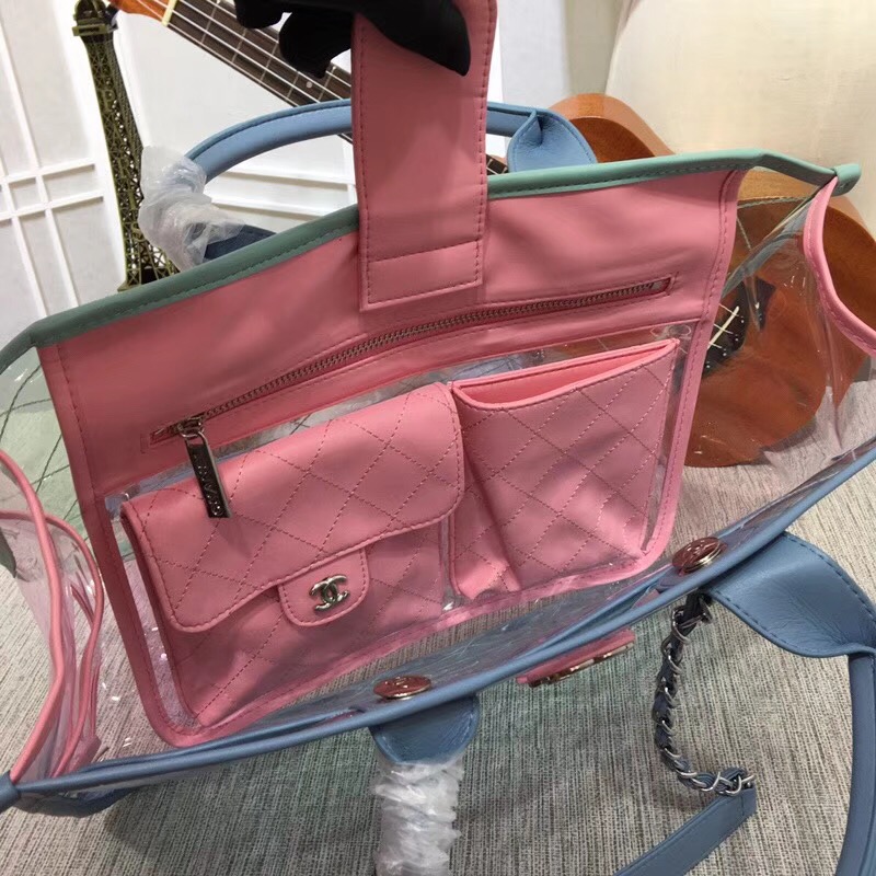 Chanel transparent Calf leather Tote Shopping Bag 8048 pink