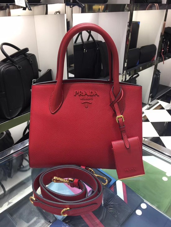 Prada Bibliotheque Handbag in Calf Leather 1BA156 red