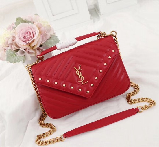 Saint Laurent small quilted leather satchel 26603 red