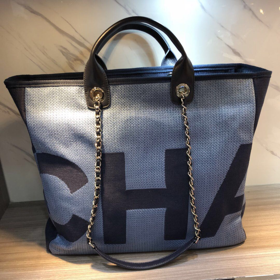 Chanel Medium Canvas Tote Shopping Bag 55699 blue