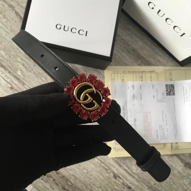 Gucci Leather belt with Double G and crystals 501175 black