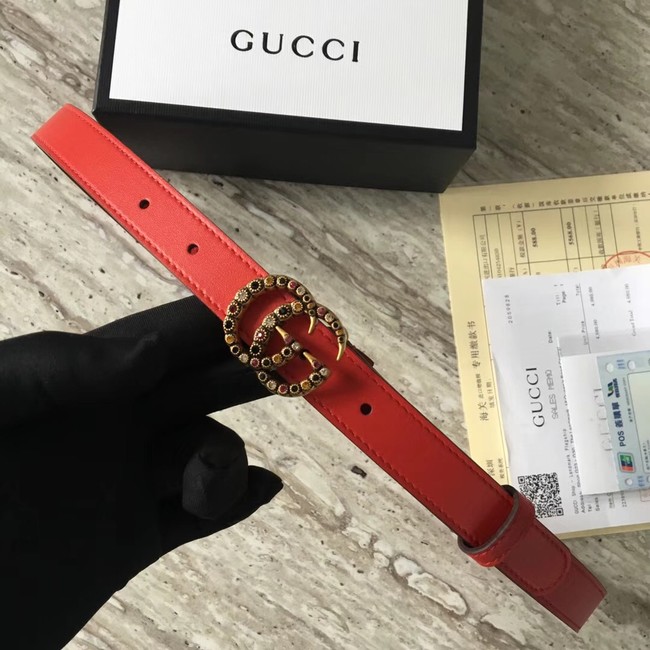 Gucci Leather belt with crystal Double G buckle G22555 red