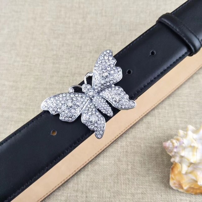 Gucci leather belt with butterfly 499553 black silver Buckle