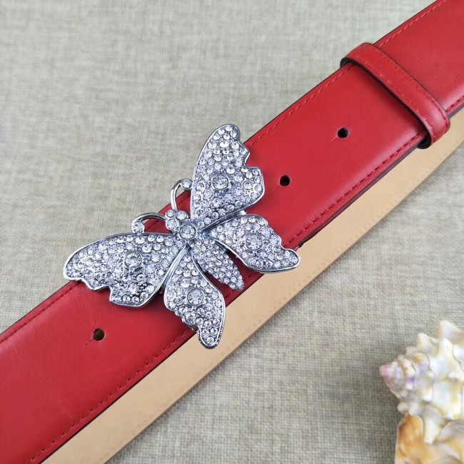 Gucci leather belt with butterfly 499553 red