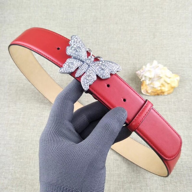 Gucci leather belt with butterfly 499553 red