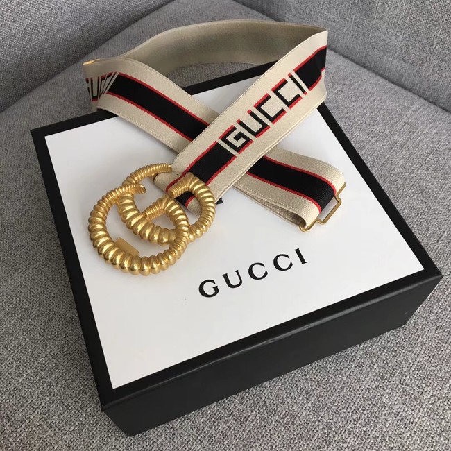 Gucci Web elastic belt with torchon Double G buckle A524101 white&blue