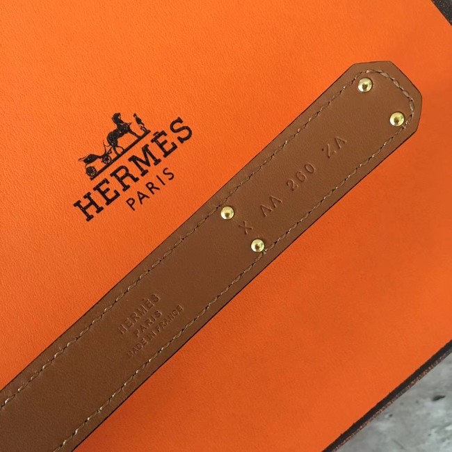 Hermes original epsom leather Kelly belt H069854 brown gold plated metal