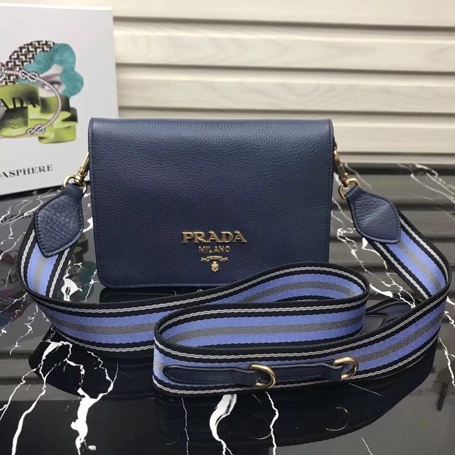 Prada calf leather shoulder bag 1BD102 dark blue