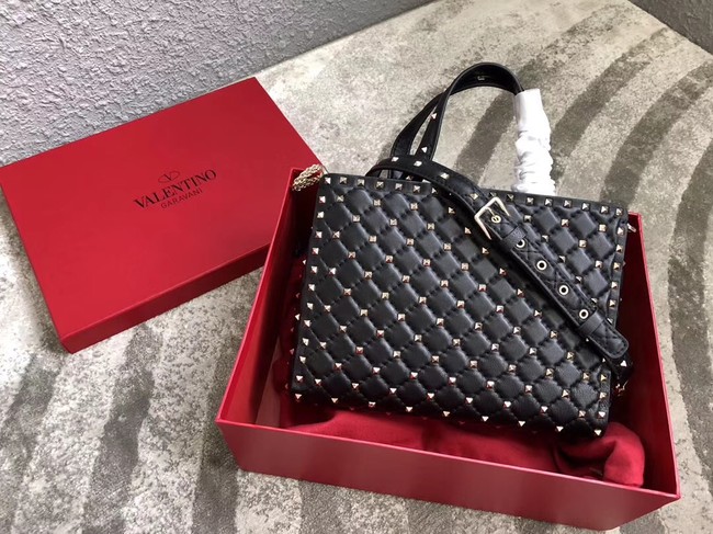 VALENTINO Candystud quilted leather tote 0061 black