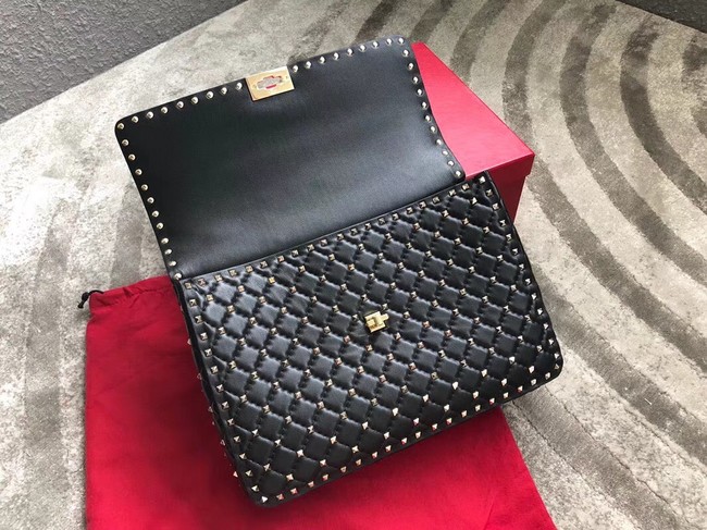 VALENTINO Spike quilted leather large shoulder bag 0027 black