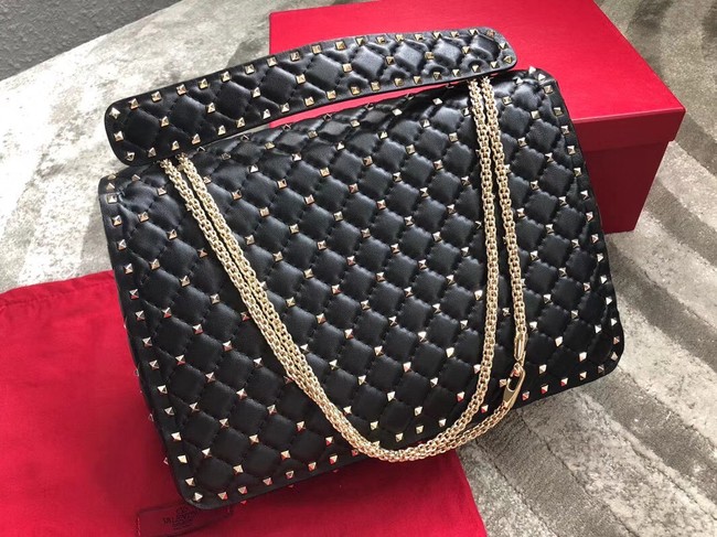 VALENTINO Spike quilted leather large shoulder bag 0027 black