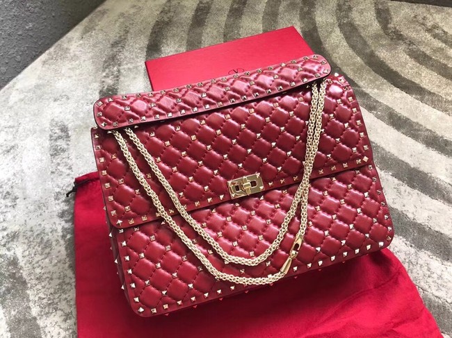 VALENTINO Spike quilted leather large shoulder bag 0027 red