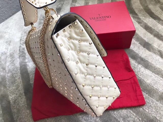 VALENTINO Spike quilted leather large shoulder bag 0027 white