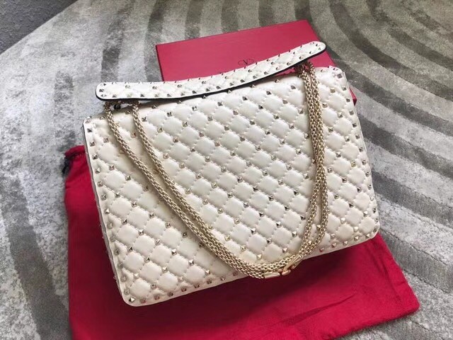 VALENTINO Spike quilted leather large shoulder bag 0027 white