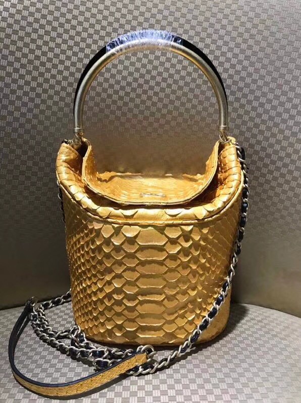 Chanel Bucket Bag Python & Gold-Tone Metal A57861 Gold