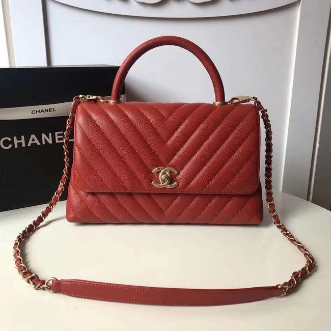 Chanel Flap Bag with Top Handle A92991 red