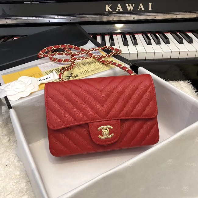 Chanel Small Classic Handbag Grained Calfskin & Gold-Tone Metal A69900 red