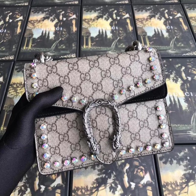Gucci Dionysus GG Supreme canvas crystal mini bag 421970 black