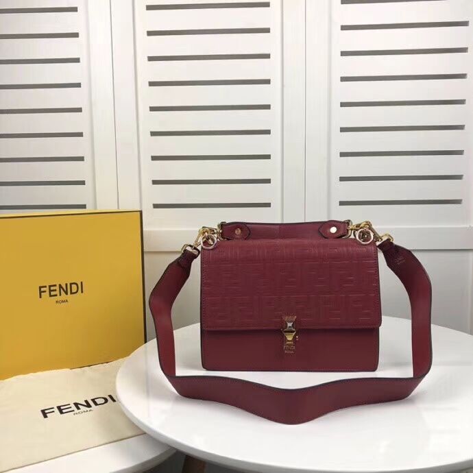 FENDI Kan I Leather Shoulder Bag F9235 red