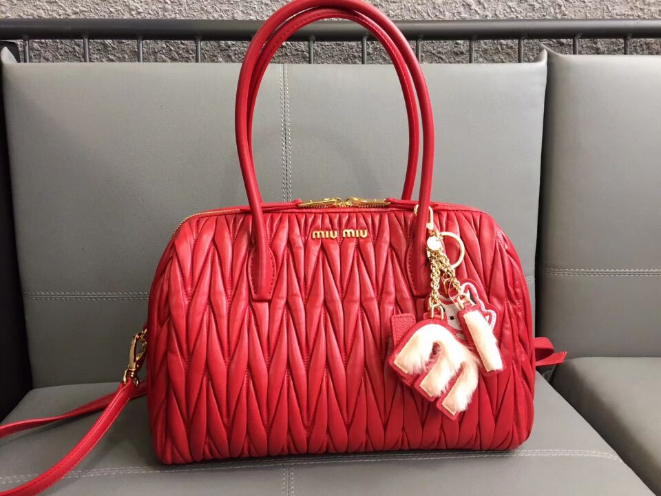 Miu Miu Matelasse Nappa Leather Top-handle Bags 5BB033 red