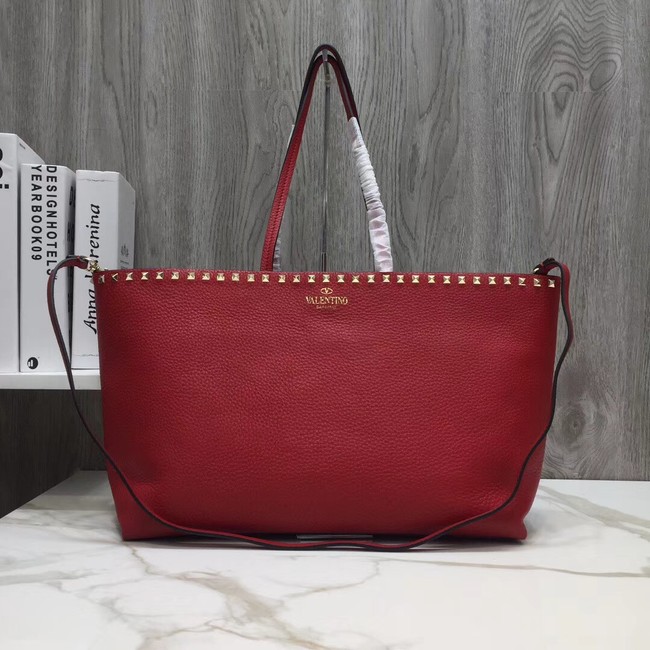 VALENTINO Rockstud grained leather shopper 93316 red