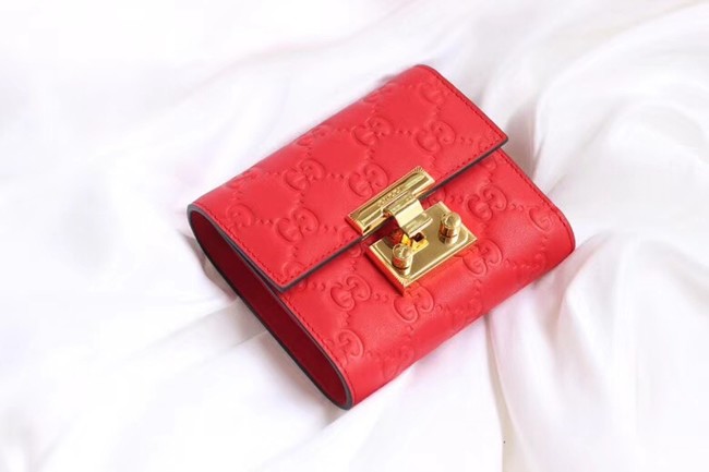 Gucci Leather french flap wallet 453155 red