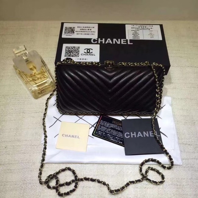 Chanel Minaudiere Metallic Lambskin & Ruthenium-Finish Metal V78985 black