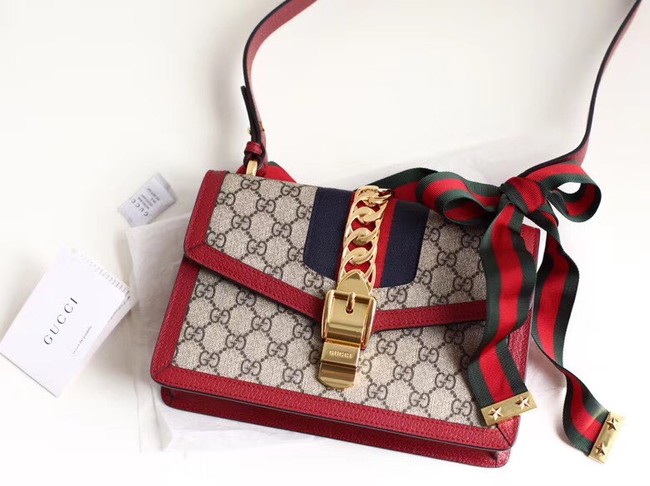 Gucci GG Supreme canvas Sylvie small shoulder bag 421882 Red