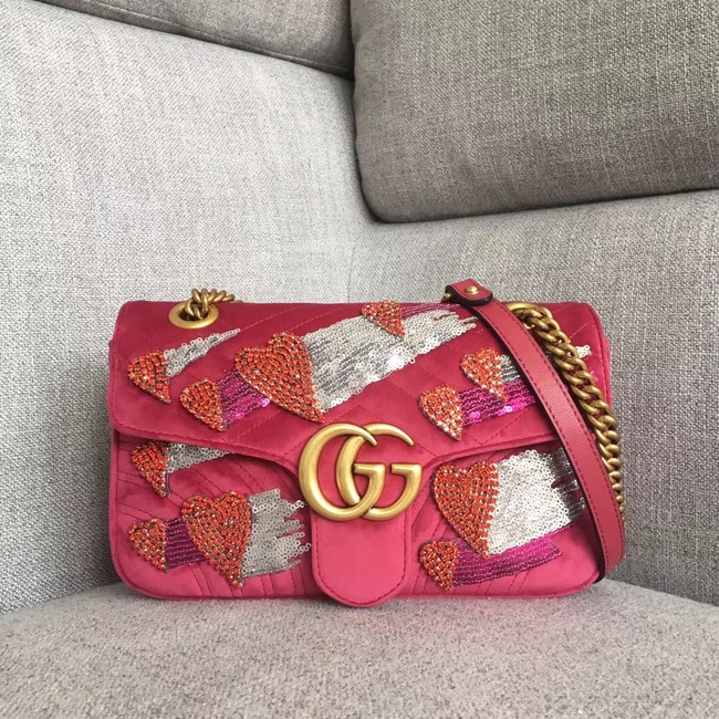 Gucci GG Marmont velvet small shoulder bag 443497B pink