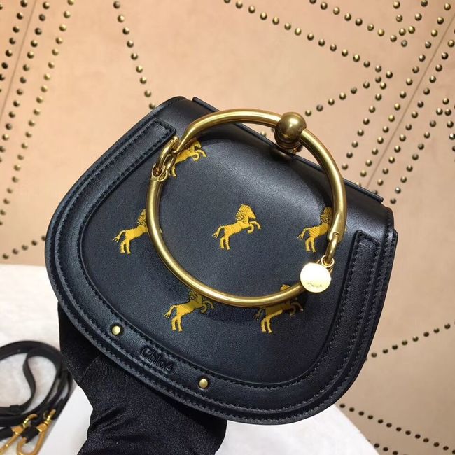 CHLOE Small Nile leather Horse bracelet bag 3E1302 black