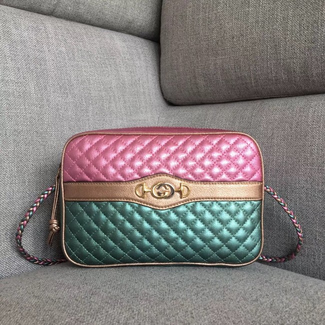 Gucci Laminated leather small shoulder bag 541061 Pink and blue