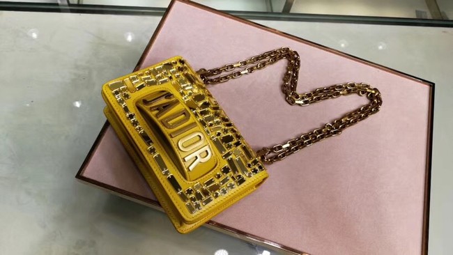 DIOR WITH CHAIN SMOOTH CALFSKIN EMBROIDERED WITH A MOSAIC OF MIRRORS M900 yellow