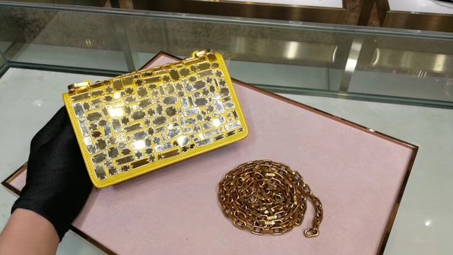 DIOR WITH CHAIN SMOOTH CALFSKIN EMBROIDERED WITH A MOSAIC OF MIRRORS M900 yellow